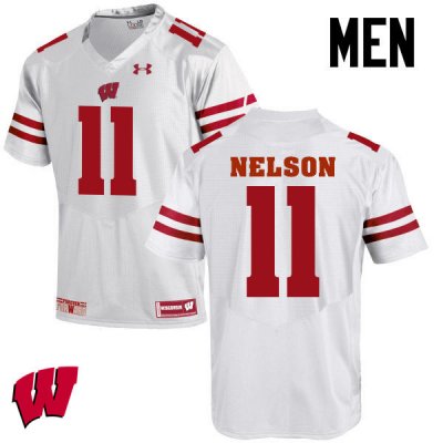 Men's Wisconsin Badgers NCAA #11 Nick Nelson White Authentic Under Armour Stitched College Football Jersey IL31V01HQ